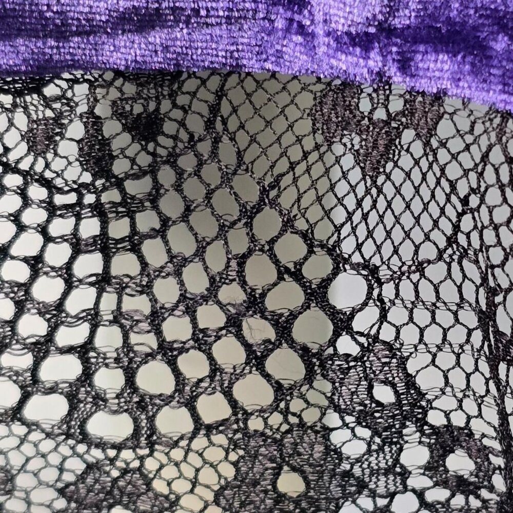 WhimsiGoth Purple Velvet Mini Dress w/ Lace Trim & Cross Pendant – Large - Picture 6 of 8